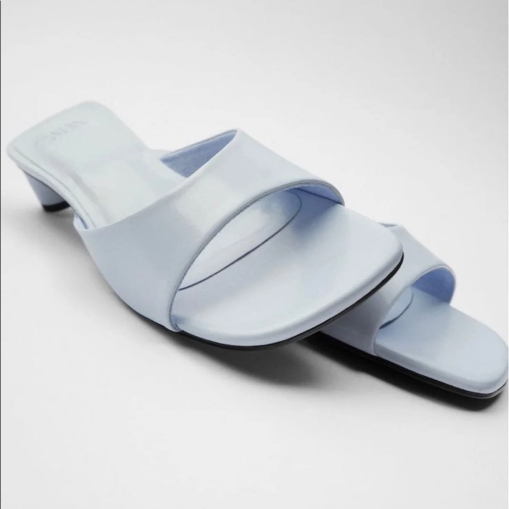 New Zara Block Heel Square Toe Mule Shoes